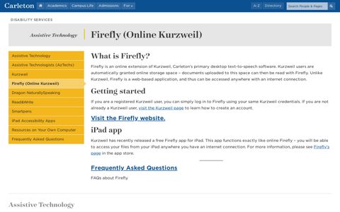 Firefly (Online Kurzweil) – Assistive Technology – Carleton ...