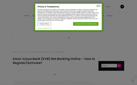 Karur Vysya Bank (KVB) Net Banking Online - How to Register ...