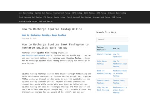 How To Recharge Equitas Fastag Online
