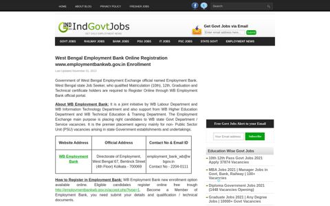 West Bengal Employment Bank Online Registration www ...