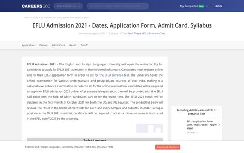 EFLU Admission 2021 - Dates, Application Form, Admit Card ...