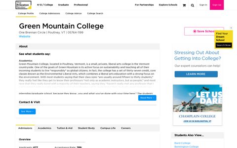 Green Mountain College - The Princeton Review College ...