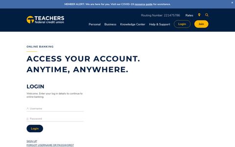 Online Banking Login | Teachers Federal Credit Union