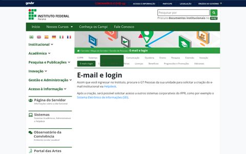 E-mail e login – Instituto Federal do Paraná - IFPR