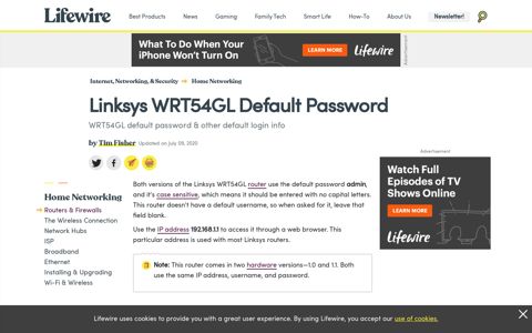 Linksys WRT54GL Default Password - Lifewire