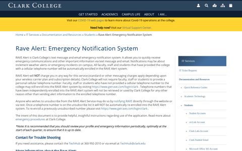 Rave Alert: Emergency Notification System - Clark College