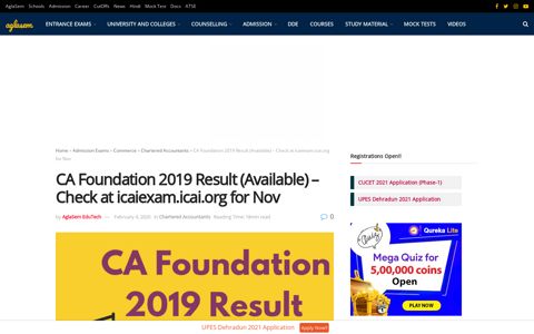 CA Foundation 2019 Result (Available) - Check at icaiexam ...