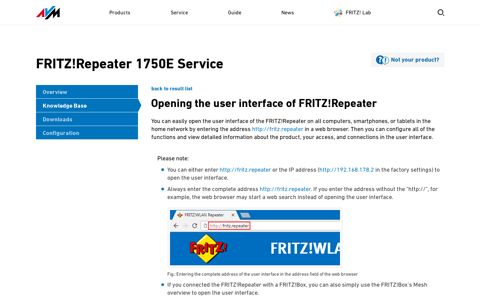 Opening the user interface of FRITZ!Repeater - AVM