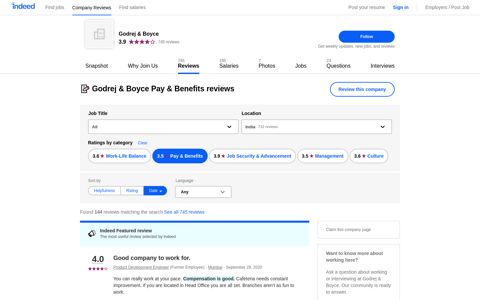 Working at Godrej & Boyce: 148 Reviews about Pay & Benefits