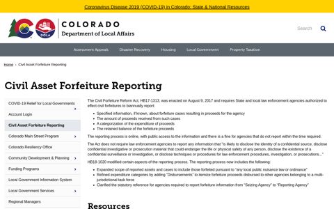 Civil Asset Forfeiture Reporting | Department of Local Affairs