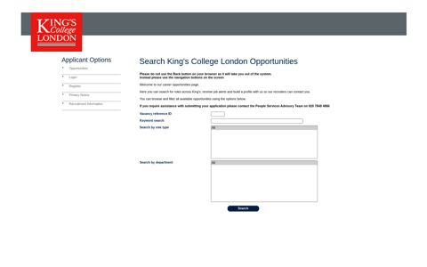 Search King's College London Opportunities - CoreHR