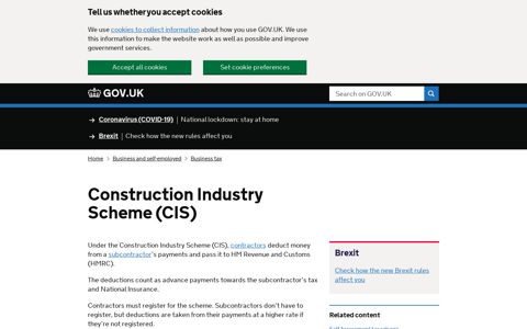 Construction Industry Scheme (CIS) - GOV.UK