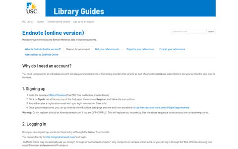 Sign up for an account - Endnote (online version) - Guides at ...