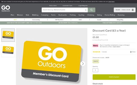 Discount Card (£5 a Year) | GO Outdoors