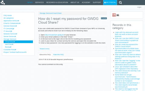 GWDG - How do I reset my password for GWDG Cloud Share?