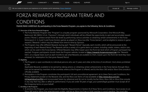 FORZA REWARDS PROGRAM TERMS AND CONDITIONS