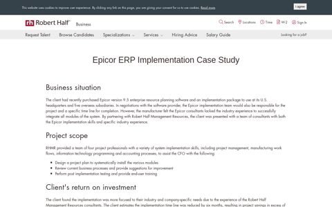 Epicor ERP Implementation Case Study | Robert Half