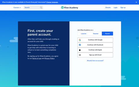 First, create your parent account. - Khan Academy