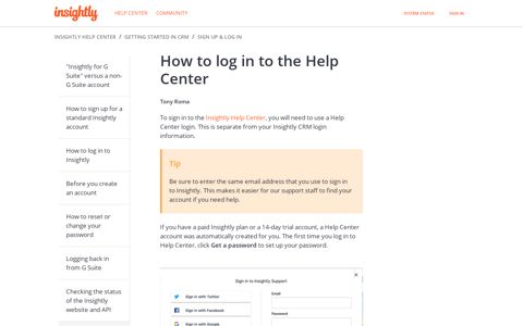 How to log in to the Help Center – Insightly Help Center
