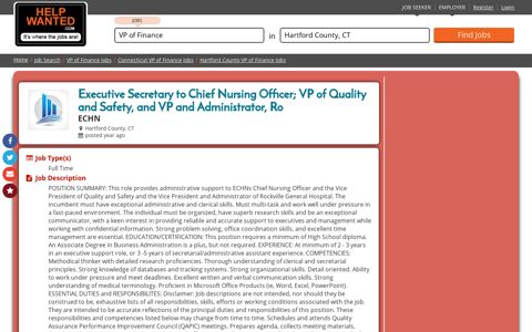 Executive Secretary to Chief Nursing Officer; VP of Quality and ...