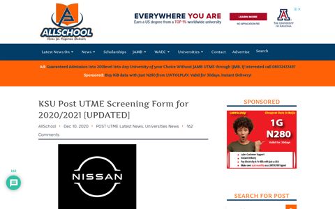 KSU Post UTME Screening Form 2020/2021 [UPDATED]