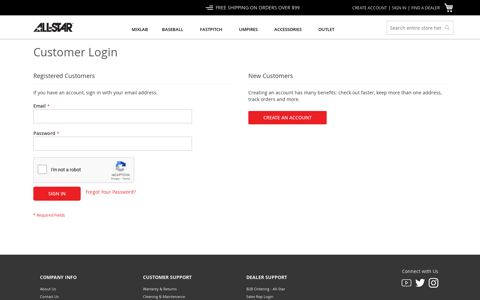 Account Login - All-Star Sporting Goods