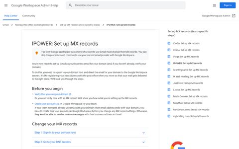 IPOWER: Set up MX records - Google Workspace Admin Help