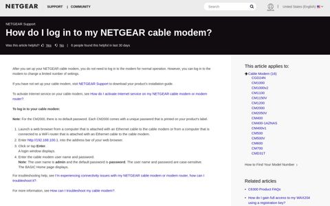 How do I log in to my NETGEAR cable modem? | Answer ...
