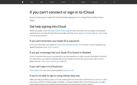 If you can't connect or sign in to iCloud - Apple Support