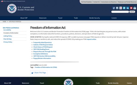 Foia - Customs and Border Protection