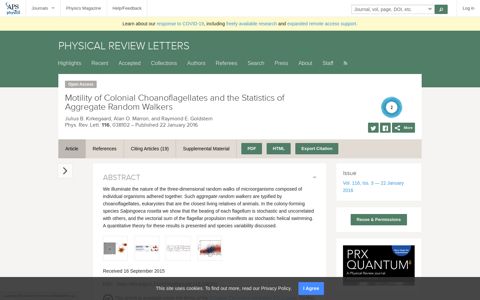 Motility of Colonial Choanoflagellates and the Statistics of ...