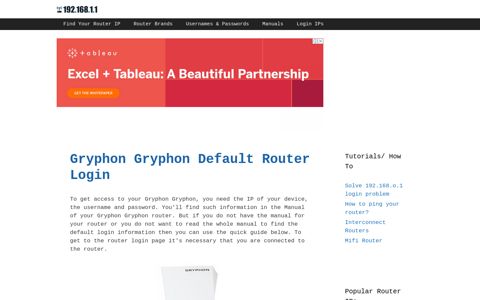 Gryphon Gryphon Default Router Login - 192.168.1.1