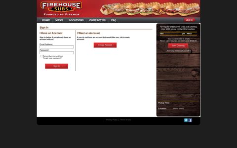 Firehouse Subs Online Ordering - Login