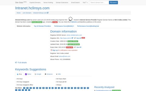 Intranet.hclinsys.com | 76 days left - Site-Stats .ORG