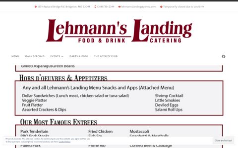 Lehmann's Catering – Lehmann's Landing Bar and Grill