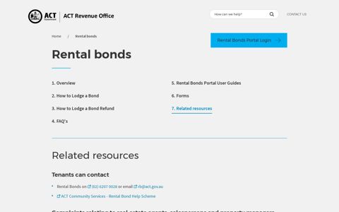 Rental bonds | ACT Revenue Office - Website