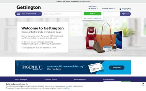 Gettington Credit Account applications