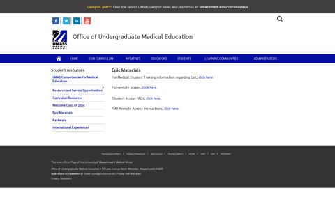 Epic Materials - UMass Medical School