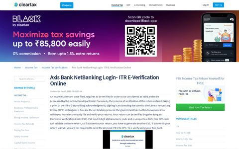 Axis Bank NetBanking Login- ITR E-Verification Online