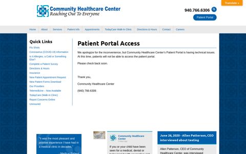 Patient Portal Access - Community Healthcare Center