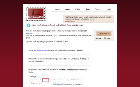 Configure Gmail to Pull Mail from excite.com | Red Stamp Mail