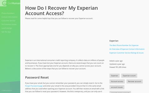 How Do I Recover My Experian Account Access? - GetHuman