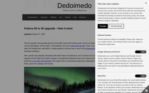 Fedora 29 to 30 upgrade - How it went - Dedoimedo