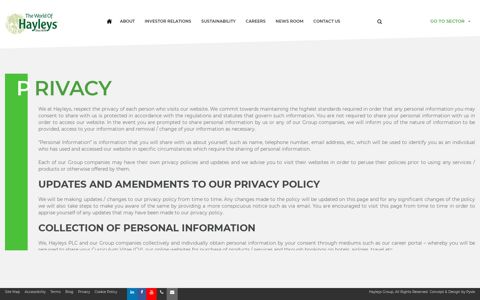 Privacy Policy | The World of Hayleys - Hayleys PLC