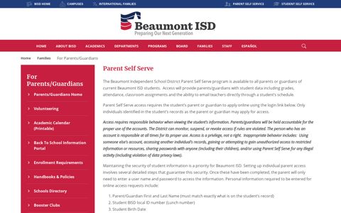 Parent Self Serve - Beaumont Independent School District