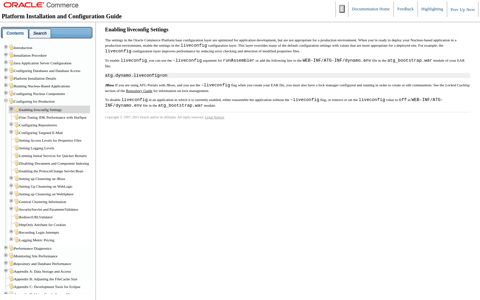 Oracle Commerce Platform 11.1 - Enabling liveconfig Settings