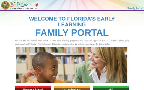 Early Learning Family Portal: Home