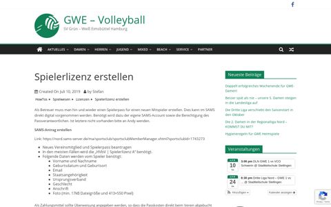 Spielerlizenz erstellen – GWE – Volleyball