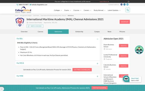 International Maritime Academy (IMA), Chennai Admission 2021