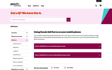 Using Koodo Self Serve on your mobile phone | Help | Koodo ...